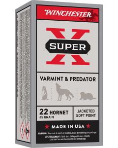 Winchester Ammo X22H1 Super X22Hornet 45gr Jacketed Soft Point 50 Per Box/10 Case