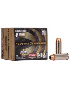 Federal P44HS1 Premium Personal Defense 44RemMag 240gr Hydra-Shok Jacketed Hollow Point 20 Per Box/25 Case