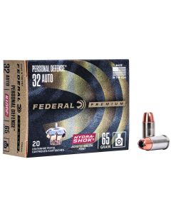 Federal P32HS1 Premium Personal Defense 32ACP 65gr Hydra-Shok Jacketed Hollow Point 20 Per Box/25 Case