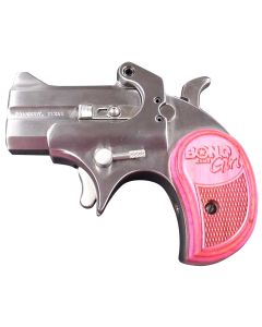 Bond Arms BAM Mini Girl 357 Mag/38 Sp 2rd 2.50" Stainless Steel Double Barrel &amp; Frame, Auto Extractor &amp; Rebounding Hammer, Blade Front/Fixed Rear Sights, Pink Laminate Grip, Manual Safety