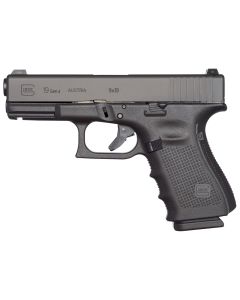 Glock UG1950203 G19 Gen4 Compact 9mm Luger 4.02" 15+1 Overall Black Finish with Steel Slide, Finger Grooved Rough Texture Interchangeable Backstraps Grip &amp; Fixed Sights (US Made)