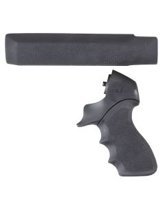 Hogue 05015 OverMolded Tamer Pistol Grip &amp; Forend Black Rubber with Finger Grooves, Polymer Forend for Mossberg 500 12Gauge