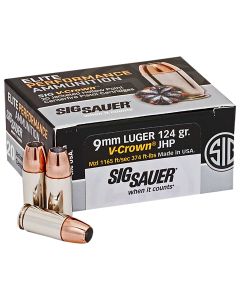 Sig Sauer E9MMA220 Elite Performance9mmLuger 124gr V-Crown Jacketed Hollow Point 20 Per Box/10 Case