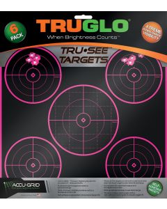 TruGlo TG11P6 Tru-See 5-Bull Target Self-Adhesive Heavy Paper Black/Pink 12"x12" 6 Pack