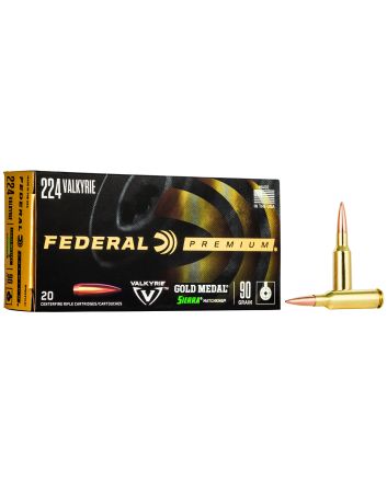 Federal GM224VLK1 Premium Gold Medal 224Valkyrie 90gr Sierra MatchKing BTHP 20 Per Box/10 Case