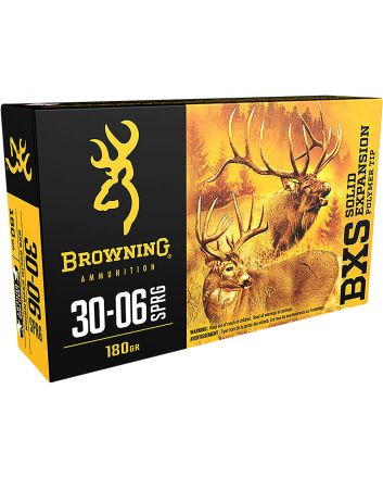 Browning Ammo B192430061 BXS Copper Expansion 30-06Springfield 180gr Lead Free Solid Expansion Polymer Tip 20 Per Box/10 Case