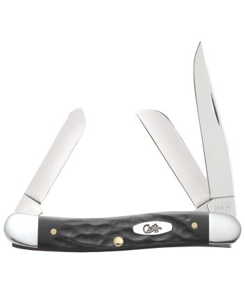 Case 18222 StockmanMedium Folding, 2.57"/1.88"/1.71" Clip Point/Sheepsfoot/Spey Plain Mirror Polished Tru-Sharp SS Blade, Rough Black Jigged Synthetic Handle