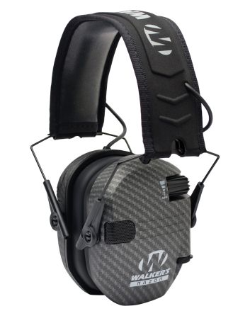 Walker's GWPRSEMCARB Razor Slim Electronic Muff 23 dB Over the Head Carbon Gray/Black Polymer