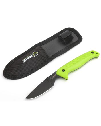 HME KNFBCK Fixed Blade2.50" Fixed Caper Plain Black Oxide 420HC SS Blade Green TPR Handle Includes Sheath