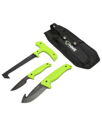 HME KN3PFK 3-Piece Field Kit Fixed 420HC Stainless Steel Black Oxide Thermoplastic Rubber Green 9.50" Gut Hook/8.75" Saw/7.50" Caper