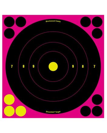Birchwood Casey 34808 Shoot-N-C Reactive Target Self-Adhesive Paper Black/Pink 8" Bullseye 6 Pack