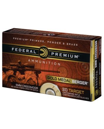 Federal GM65CRDBH1 Premium Gold Medal 6mmCreedmoor 105gr Berger Hybrid Open Tip Match 20 Per Box/10 Case