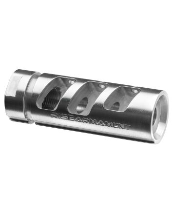 Rise Armament RA701223SLVR RA-701 Compensator Silver 416R Stainless Steel with 1/2"-28 tpi Threads &amp; 2.50" OAL for 5.56x45mm NATO AR-Platform