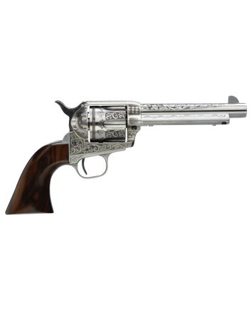 Taylors &amp; Company 550898 1873 Cattleman 45 Colt (LC) Caliber with 5.50" Barrel, 6rd Capacity Cylinder, Overall White Photo Engraved Finish Steel &amp; Walnut Grip