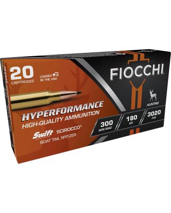 Fiocchi 300WMSCA Hyperformance300WinMag 180gr Swift Scirocco II Boat Tail Spitzer 20 Per Box/10 Case