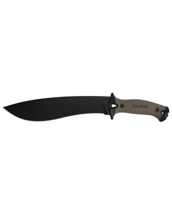 Kershaw 1077TAN Camp 10 10" Black Powder Coated 65Mn Carbon Steel Blade Black/Tan Glass-Filled Nylon Handle 16" Long Includes Sheath