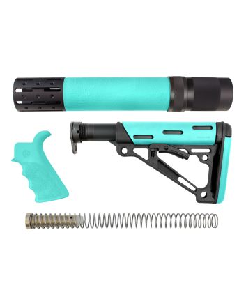 Hogue 13478 OverMolded 3-Piece Kit Collapsible Aqua OverMolded Rubber Black &amp; Aqua Rubber Grip, Rifle Length Forend AR15, M16