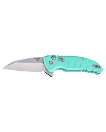 Hogue 24163 X1 MicroFlip 2.75" Folding Wharncliffe Plain Tumble Polish 154CM SS Blade/Aquamarine Anodized Aluminum Handle Includes Pocket Clip