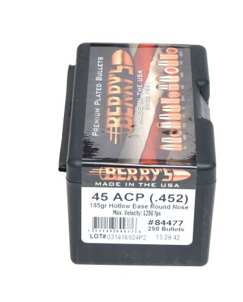 Berry's 84477 Superior Pistol 45Cal 185gr Hollow Base Round Nose 250/Box