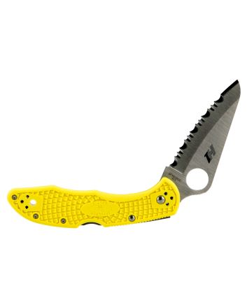Spyderco C88SYL2 Salt 23" Folding Clip Point Serrated H1 Steel Blade Yellow Bi-Directional Texturing FRN Handle Includes Pocket Clip
