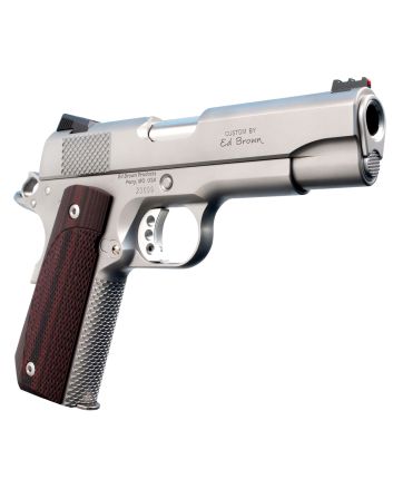 Ed Brown KC18SS 1911 Kobra Carry Serrated Frame 45 ACP 7+1 4.25" Stainless Recessed Crown Barrel, Matte Stainless Serrated Steel Slide &amp; Frame, Laminate Wood Grip, Right Hand