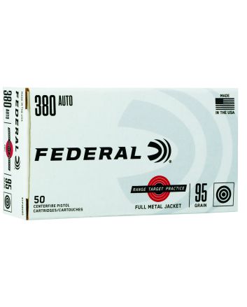 Federal RTP38095 Range &amp; Target380ACP 95gr Full Metal Jacket 50 Per Box/20 Case