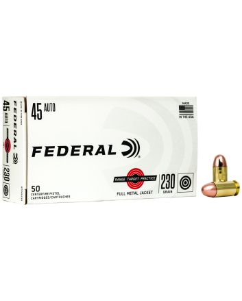 Federal RTP45230 Range &amp; Target45ACP 230gr Full Metal Jacket 50 Per Box/20 Case