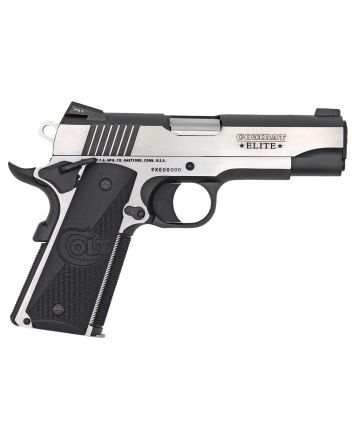 Colt Mfg O4082CE Combat Elite Commander 9mm Luger 8+1 4.25" Stainless Steel Barrel, Two-Tone Serrated Stainless Steel Slide &amp; Frame w/Beavertail, Black Scalloped G10 Grip, Ambidextrous