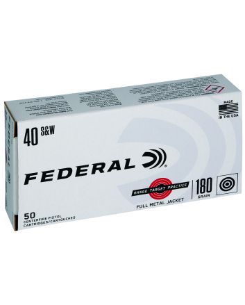 Federal RTP40180 Range &amp; Target40S&amp;W 180gr Full Metal Jacket 50 Per Box/20 Case