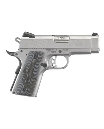 Ruger 6762 SR1911 Officer-Style 45 ACP 7+1 3.60" Stainless Steel Barrel, Serrated Stainless Steel Slide, Low-Glare Stainless Steel Frame w/Beavertail, Checkered Gray G10 Grip