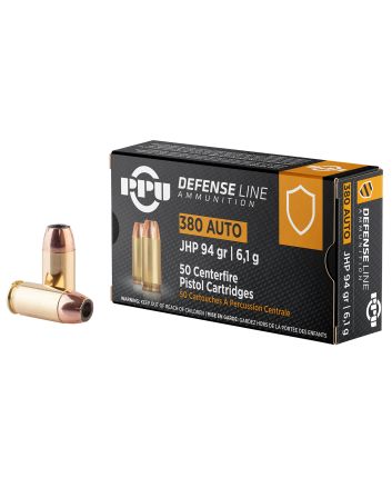 PPU PPD380A Defense380ACP 94gr Jacketed Hollow Point 50 Per Box/20 Case