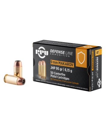 PPU PPD9M Defense9x18Makarov 95gr Jacketed Hollow Point 50 Per Box/20 Case