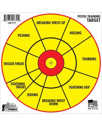 Pro-Shot PTT6PK Pistol Training12" Diagnostic Bullseye Hanging Paper Yellow/Red Impact Enhancement 6 Pack