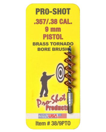 Pro-Shot 389PTO Tornado Bore Brush .38/ 9mm Cal Pistol #8-32 Thread Brass Spiral Wound Loop