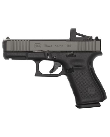 Glock PA195S201MOS G19 Gen5 Compact MOS 9mm Luger 4.02" 10+1 Overall Black Finish with nDLC Steel with Front Serrations &amp; MOS Cuts Slide, Rough Texture Interchangeable Backstraps Grip &amp; Fixed Sights