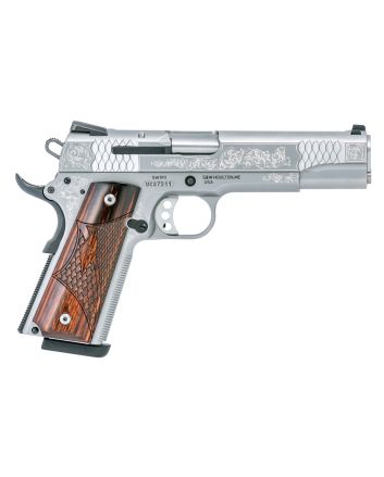 Smith &amp; Wesson 10270 1911 E-Series Full Size Frame 45 ACP 8+1, 5" Stainless Steel Barrel, Glass Bead w/Engraving Serrated SS Slide, Matte Silver Engraved SS Frame w/Beavertail, Ambidextrous