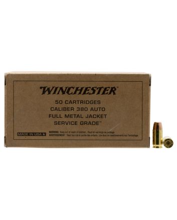 Winchester Ammo SG380W Service Grade380ACP 95gr Full Metal Jacket Flat Nose 50 Per Box/10 Case