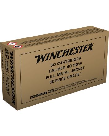 Winchester Ammo SG40W Service Grade40S&amp;W 165gr Full Metal Jacket Flat Nose 50 Per Box/10 Case