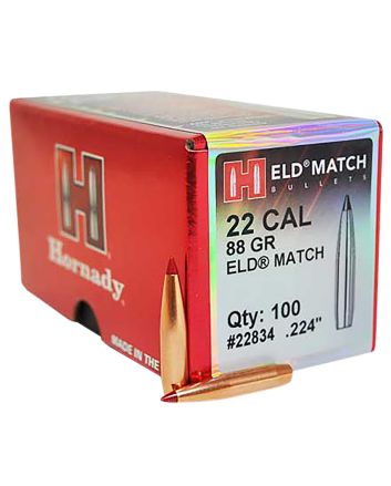Hornady 22834 ELD Match22 Cal .224 88 gr Extremely Low Drag Match 100 Per Box/ 25 Case