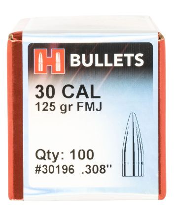 Hornady 30196 FMJ30 Cal .308 125 gr Full Metal Jacket 100 Per Box/ 25 Case