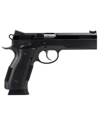 CZ-USA 91731 A01-LDFull Size Frame 9mm Luger 19+1 4.93" Black Match Grade Bull Barrel, Blued Serrated Steel Slide, Blued Steel Frame w/Beavertail, Black Checkered Polymer Grip