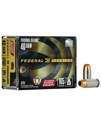 Federal P40HSD1 Premium Personal Defense 40S&amp;W 165gr Hydra-Shok Deep Hollow Point 20 Per Box/10 Case