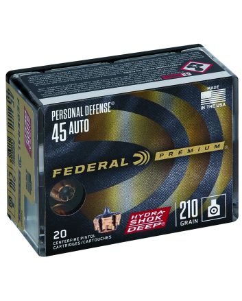 Federal P45HSD1 Premium Personal Defense 45ACP 210gr Hydra-Shok Deep Hollow Point 20 Per Box/10 Case