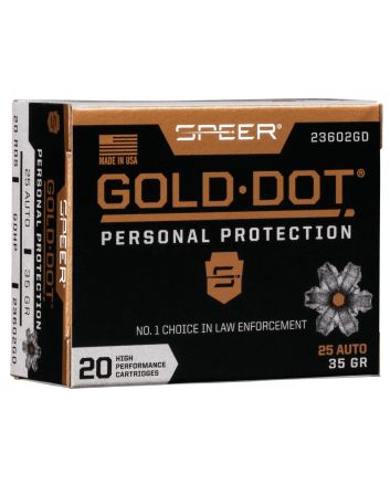 Speer 23602GD Gold Dot Personal Protection 25ACP 35gr Hollow Point 20 Per Box/10 Case
