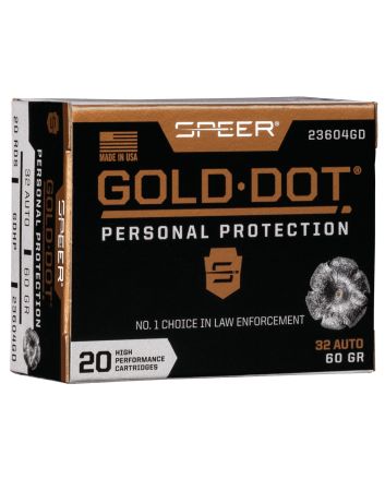 Speer 23604GD Gold Dot Personal Protection 32ACP 60gr Hollow Point 20 Per Box/10 Case
