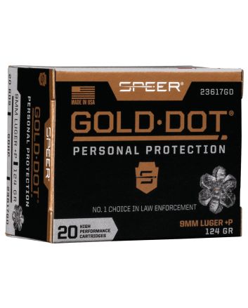 Speer 23617GD Gold Dot Personal Protection 9mmLuger+P 124gr Hollow Point 20 Per Box/10 Case