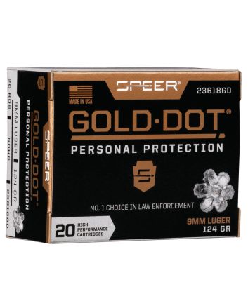 Speer 23618GD Gold Dot Personal Protection 9mmLuger 124gr Hollow Point 20 Per Box/10 Case