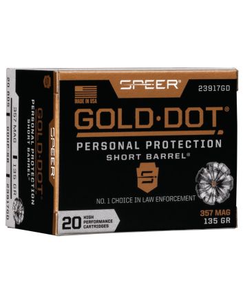 Speer 23917GD Gold Dot Personal Protection Short Barrel 357Mag 135gr Hollow Point 20 Per Box/10 Case