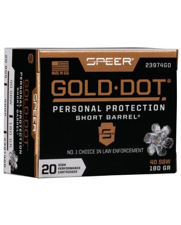 Speer 23974GD Gold Dot Personal Protection Short Barrel 40S&amp;W 180gr Hollow Point 20 Per Box/10 Case