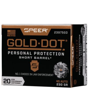 Speer 23975GD Gold Dot Personal Protection Short Barrel 45ACP 230gr Hollow Point 20 Per Box/10 Case